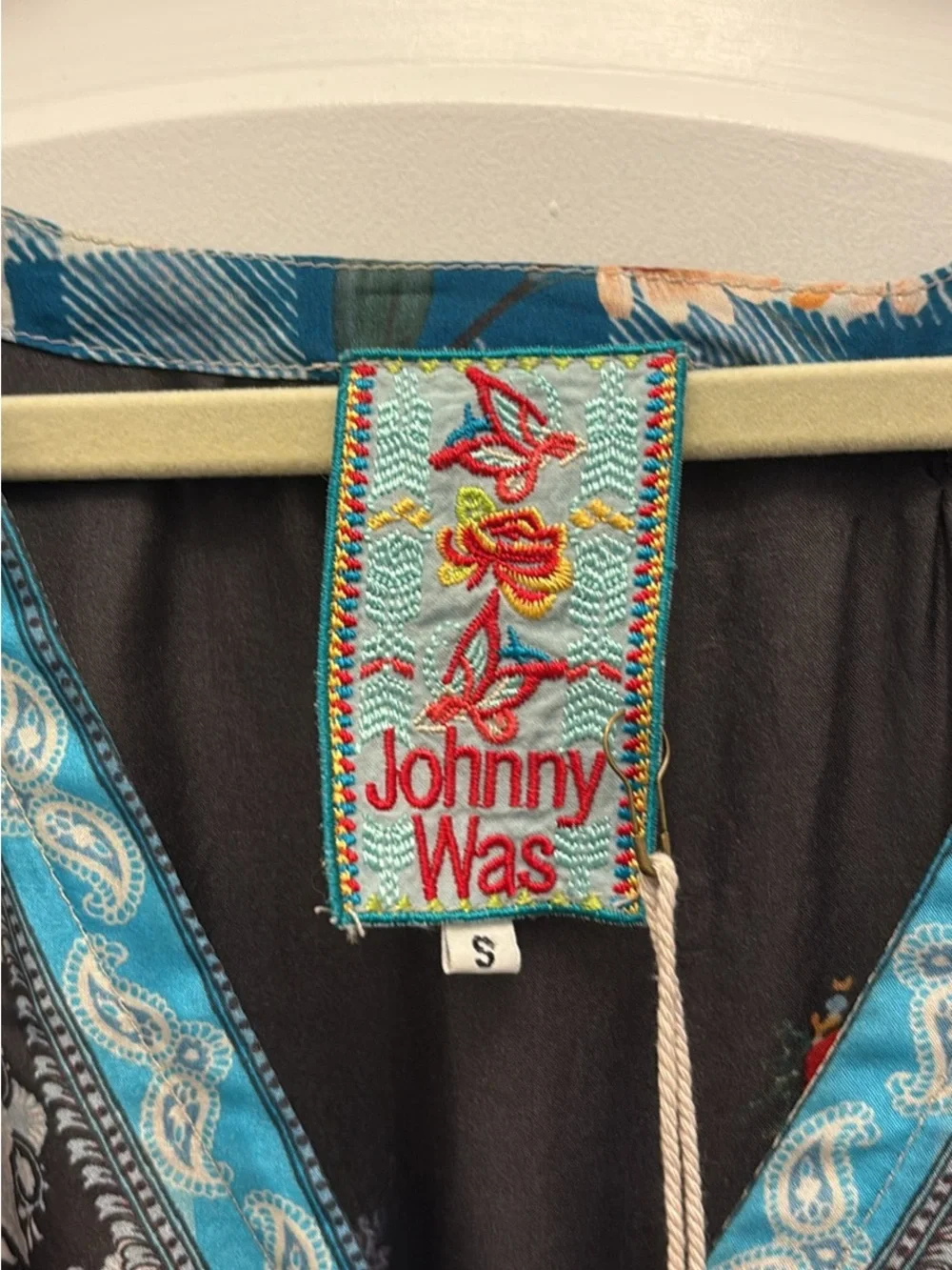 Johnny Was Multicolor Patchwork Maxi Dress with Turquoise Trim - Picture 14 of 15